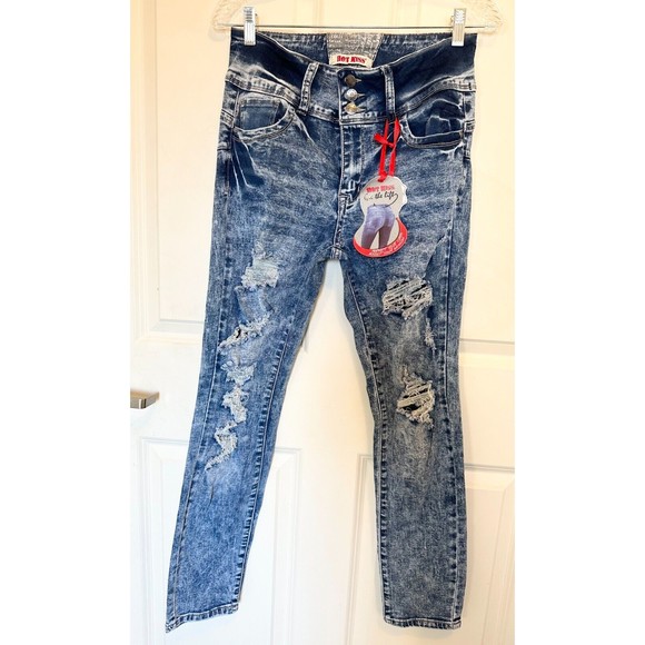Hot Kiss Jeans Women 11 Skinny Get The Lift Stretch Denim Distressed Destroyed - Picture 1 of 10